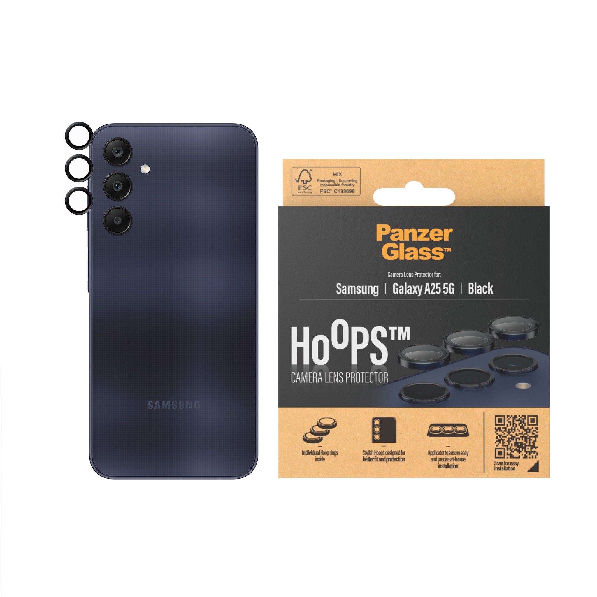 PanzerGlass® Hoops® Schwarz Kameraschutz Samsung Galaxy A25 5G